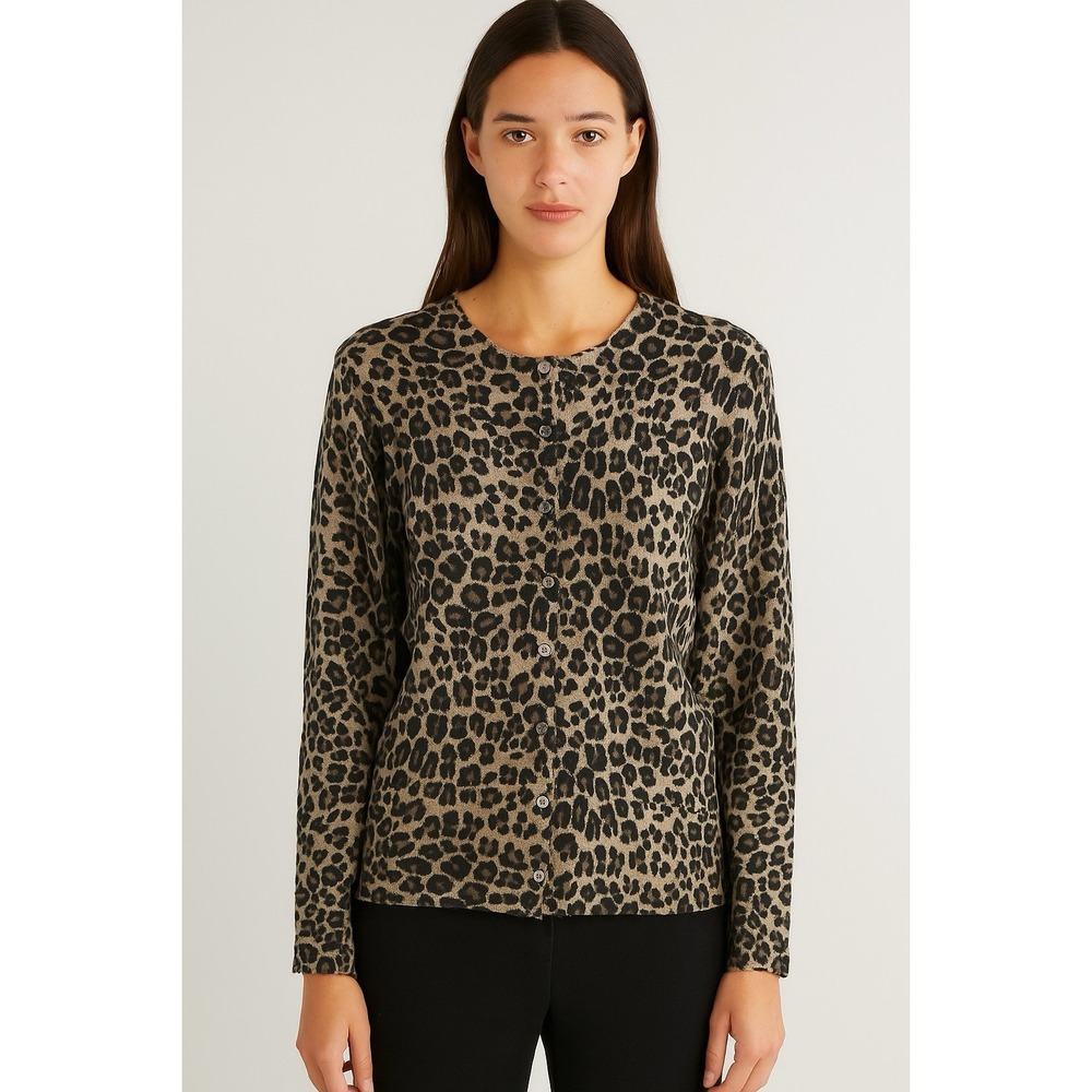 Croft & Barrow Women's Animal Print Long Sleeve Button Front Cardigan - Sz M